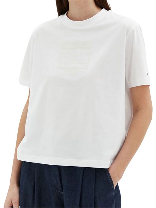 T-shirt donna ecru in cotone Tommy Hilfiger | WW0WW45525YCF